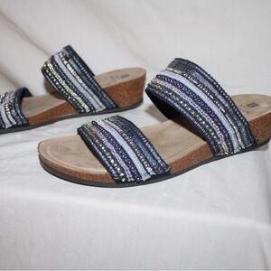 White Mountain Size 9 M Women’s NEW Beaded Strap Slide On Low Wedge Sandal